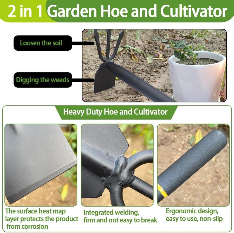 Lehood Garden Hoe and Cultivator, Long Heavy Duty Hand Hoe with Tiller, 2 Section Handle, Carbon Steel Blade, Cultivator Hoe Garden Tools for Loosening Soil, Digging - Image 3